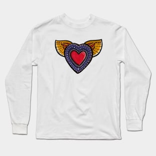 Sacred Heart with wings - Mexican Milagro style doodle Long Sleeve T-Shirt